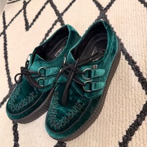 T.U.K Green Velvet Platform Creepers